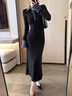 妙奕嘉長(cháng)袖連衣裙秋冬季裙子女春季2026長(cháng)裙包臀裙假兩件針織連衣裙黑色 黑色長(cháng)袖polo針織連衣裙 M 【建議90-100斤】 曬單實(shí)拍圖