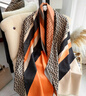 XPAY日本羊絨圍巾女新款秋冬款送媽媽生日禮物高級感披肩冬季女士圍脖 拼色菱格-橘黑（自留款） 曬單實(shí)拍圖