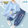 史努比男童夏裝套裝2025新款夏季洋氣冰絲防蚊褲兒童運動(dòng)服男孩純棉短袖 奶酪努比晴空+B眺望努比K牛仔藍 110 曬單實(shí)拍圖