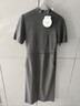 OVV秋冬熱賣(mài)女裝簡(jiǎn)約時(shí)髦休閑針梭鑲拼高領(lǐng)短袖連衣裙 煙灰色 S 曬單實(shí)拍圖
