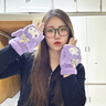 目丸可愛(ài)卡通半指翻蓋毛絨手套女生冬天加絨加厚保暖防寒學(xué)生冬季必備 曬單實(shí)拍圖