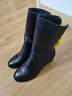 奇普森（QIPUSEN）品牌女靴真皮軟皮圓頭舒適中筒靴女2025冬季加絨保暖時(shí)尚靴子女 黑色（絨里）3cm 38 曬單實(shí)拍圖