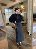 韓璐嬌（hanlujiao）學(xué)院風(fēng)毛衣針織連衣裙子女秋冬季2025新款韓系穿搭通勤風(fēng)套裝長(cháng)裙 藏青毛衣+半身裙【套裝】 M 曬單實(shí)拍圖