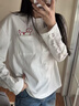 京多夢(mèng)圓領(lǐng)刺繡蕾絲長(cháng)袖T恤女2025秋季新款設計感寬松舒適休閑內搭上衣 白色 M （90-105斤） 曬單實(shí)拍圖