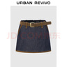 UR2025秋季新款女裝復古撞色邊腰帶裙褲牛仔短褲UWU850007 曬單實(shí)拍圖