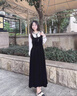 香影赫本風(fēng)絲絨連衣裙女2025冬季新款木耳邊系帶領(lǐng)黑色假兩件裙子 黑色 XL 170/92A/125-140斤 曬單實(shí)拍圖