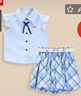 IEFMINI【愛(ài)依服童裝】2025夏季新款韓版學(xué)院風(fēng)時(shí)尚女童上下套裙 藍 160 曬單實(shí)拍圖