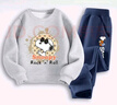 史努比（SNOOPY）童裝兒童套裝男女童衛衣衛褲2件套秋季新款 灰格子+藏青太空 130 曬單實(shí)拍圖
