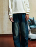 大嘴猴（paul frank）牛仔褲男士秋季美式彎刀褲子男寬松休閑褲男褲闊腿褲 灰藍色 M 曬單實(shí)拍圖