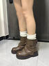 達芙妮爆款短靴褲管靴女2025秋冬季新款加絨厚底甜酷美拉德短筒靴女鞋靴 棕色（加絨冬款） 37 曬單實(shí)拍圖
