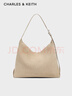 CHARLES&KEITH25冬新品時(shí)尚絨面大容量斜挎托特包新年禮物送女友CK2-40782736-1 Nutmeg Beige豆蔻米 L 曬單實(shí)拍圖