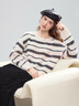 百圖（betu）女裝2025年冬季新款毛衣條紋寬松落肩袖簡(jiǎn)約長(cháng)袖上衣女2510T48 黑白條 S 曬單實(shí)拍圖