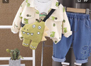 G.duck小黃鴨男童套裝春秋裝新款兒童襯衫外套男寶寶衣服小童衛衣牛仔褲 綠色三件套+包包 120 尺碼5~6歲【110-120cm】cm 曬單實(shí)拍圖