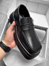 勤馳小皮鞋男士風(fēng)高小眾設計平頭真皮厚底黑色方頭馬丁鞋男 黑色系帶 38 均碼 曬單實(shí)拍圖