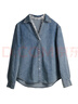 Olrain歐芮兒法式藍色牛仔襯衫女裝秋季新款翻領(lǐng)拼接花邊上衣 藍色 S 曬單實(shí)拍圖