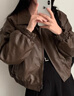 JRET加絨皮衣外套女2025秋冬韓版寬松加厚新款小個(gè)子短款上衣夾克女 咖啡色 加絨 加厚 S 70-85斤 曬單實(shí)拍圖