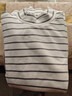 無(wú)印良品（MUJI）女式 起毛羅紋編織半高領(lǐng)長(cháng)袖T恤 上衣打底衫女款內搭春秋女裝 米白色條紋 L （165/88A） 曬單實(shí)拍圖