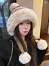 昇南新款冬季費爾島風(fēng)毛球保暖大頭圍毛線(xiàn)帽護耳加絨加厚提花針織帽子 毛球綁帶款【卡藍色】 曬單實(shí)拍圖