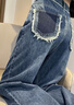 FSHE復古水洗直筒牛仔褲女拖地褲夏秋新款寬松顯瘦百搭時(shí)尚高腰闊腿褲 復古藍#817 XL 曬單實(shí)拍圖
