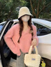 FSHE針織衫女秋冬季2025新款韓版寬松V領(lǐng)打底衫內搭上衣ins女士毛衣 粉色 S 80-95斤 曬單實(shí)拍圖