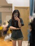 麥潮尚美式復古寬松牛仔連體牛仔裙一體式夏少女感收腰顯瘦闊腿短褲 牛仔搭配 【皮帶】 S 曬單實(shí)拍圖