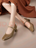 意爾康女鞋復古瑪麗珍鞋一字帶粗跟單鞋淺口高跟鞋 27561W杏色36 曬單實(shí)拍圖