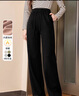 香影直筒闊腿褲女2025秋冬新款高腰抽繩垂感休閑褲加絨設計感長(cháng)褲 黑色 M 曬單實(shí)拍圖
