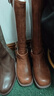 紅蜻蜓23秋款牛皮長(cháng)靴復古騎士靴西部牛仔靴 WTC33108棕色（高筒）37 曬單實(shí)拍圖