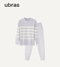 ubras【劉雯同款】慕斯絨條紋保暖加絨家居服套裝女加厚加絨睡衣冬季女 女款圓領(lǐng)-柔灰紫色 M 曬單實(shí)拍圖