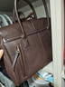 裘真手提公文包女士復古大容量通勤頭層植鞣牛皮包包植鞣牛皮 咖啡色-大號 曬單實(shí)拍圖