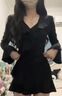 桃伊悠（taoyiyou）黑色荷葉邊喇叭袖長(cháng)袖v領(lǐng)連衣裙女秋冬季內搭氣質(zhì)小黑裙a字短裙子 黑色 L 【建議105-120斤】 曬單實(shí)拍圖