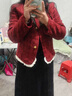 皮爾卡丹（pierre cardin）24年新款小香風(fēng)紅色外套女秋冬新款顯瘦今年流行歐版短款上衣 紅色外套  加棉 L【建議110-120斤 曬單實(shí)拍圖