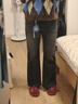 初語(yǔ)焦點(diǎn)牛仔｜彈力萊卡微喇牛仔褲女2025秋新款顯瘦直筒喇叭褲子 星空中藍-常規版 29 曬單實(shí)拍圖