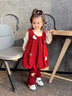 班喜迪女童連衣裙秋冬裝洋氣女寶寶周歲禮服兒童公主裙套裝冬季加絨裙子 紅色 90 曬單實(shí)拍圖