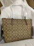 蔻馳（COACH）【品牌直供】女士中號托特包單肩手提包卡其色拼棕色4455 曬單實(shí)拍圖