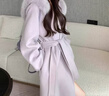 傲列2025毛呢外套新款狐貍毛中長(cháng)款連帽雙面羊絨大衣女秋冬系帶呢子新 紫色 M 曬單實(shí)拍圖