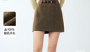 朗姿純羊毛法式復古短款裙子短裙冬季新款a字氣質(zhì)高腰半身裙女 卡其綠色2 S 曬單實(shí)拍圖
