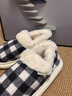 樸西冬季男士保暖可外穿厚底包跟棉拖鞋居家防滑寒室內家用情侶棉鞋女 黑白格 40-41 曬單實(shí)拍圖
