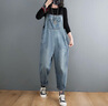 蘑菇同學(xué)減齡牛仔背帶褲女寬松新款牛仔褲女春秋裝洗水磨白顯瘦哈倫褲 藍色 L 【建議110-125斤】 曬單實(shí)拍圖
