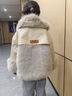G.duck小黃鴨女童皮草冬季女寶寶洋氣加厚派克服外套兒童兔毛棉衣冬裝 杏色 140 (身高130-140cm年齡10-11歲) 曬單實(shí)拍圖