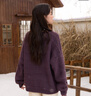 謎秀新品紫色針織衫+帽子套裝女2025年冬慵懶風(fēng)復古加厚毛衣 紫色  毛衣 均碼 曬單實(shí)拍圖