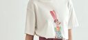 Olrain歐芮兒法式正肩短袖T恤女夏季寬松釘珠印花設計感體恤上衣 米白色 M 曬單實(shí)拍圖