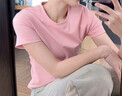 美洋（MEIYANG）瘦瘦T 顯瘦圓領(lǐng)彈力修身百搭短袖女士上衣時(shí)尚休閑透氣柔軟T恤女 粉色 L 曬單實(shí)拍圖