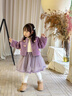 班喜迪女童連衣裙秋裝新款洋氣兒童公主裙套裝秋冬薄絨寶寶外套周歲禮服 紫色 100 cm 曬單實(shí)拍圖