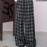 妖精的口袋格紋撞色寬松直筒褲子女2025年早秋新款慵懶顯瘦休閑褲 黑白格子色 L 曬單實(shí)拍圖
