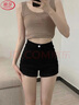 浪莎黑色牛仔短褲女夏季2025新款高腰顯瘦ins辣妹風(fēng)外穿彈力熱褲子 曬單實(shí)拍圖