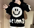 妙奕嘉韓版笑臉毛衣黑白毛衣女士冬天外穿套頭毛衣內搭針織衫女裝上衣 韓系笑臉毛衣【黑色】均碼（建議80-120斤） 曬單實(shí)拍圖