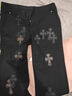 克羅心（chrome heart）金屬貼皮十字架炒雪花黑倫敦牛王限定刺繡牛仔褲 黑色 S 曬單實(shí)拍圖
