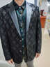 CJZ真皮皮衣男士西裝秋季新款格中花磨砂綿羊皮高檔重磅輕奢小西服男 黑色 XL (175)  體重 125左右 曬單實(shí)拍圖