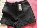 紅袖（hopeshow）磨毛保暖休閑褲2025冬季新款女裝翻邊結構線(xiàn)拼接插袋顯瘦A字短褲 黑灰3090 XL 曬單實(shí)拍圖
